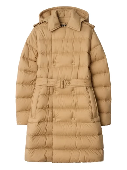 Двубортное пуховое пальто Burberry с поясом neutrals