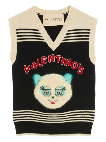 Женская жилетка Valentino Garavani с котом и полосками, черная