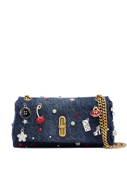 Джинсовая сумка Marc Jacobs miniThe Trinket charm с двумя цепочками через плечо blue