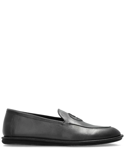 Кожаные мокасины с логотипом Giorgio Armani grey