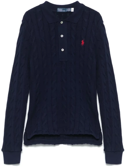 Женское поло Polo Ralph Lauren вязаное из хлопка, темно-синее