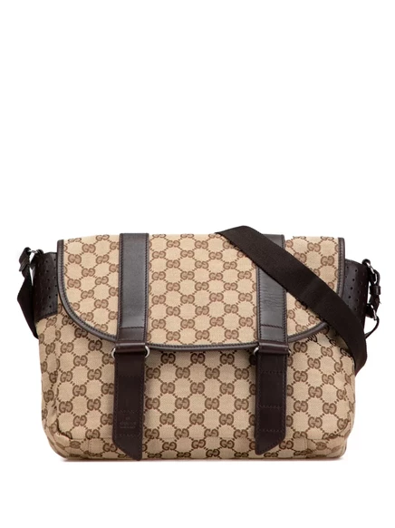 Холщовая сумка-мессенджер Gucci, бывшая в употреблении 2000-2015 гг., сумка-мессенджер через плечо brown