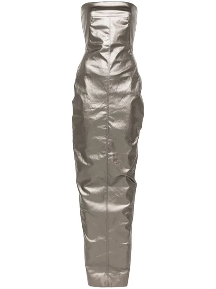 Женское платье Rick Owens бюстье макси с покрытием, серое