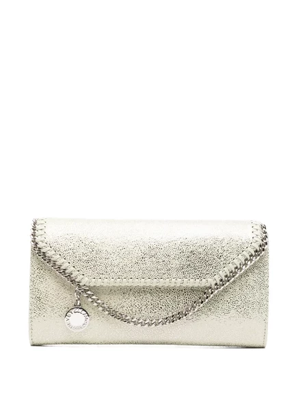 Женский клатч Stella McCartney Falabella с логотипной подвеской и зеленой цепочкой, серый