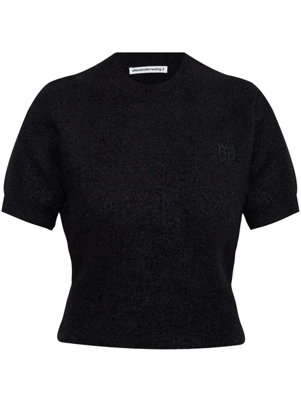 Женская укороченная футболка Alexander Wang с логотипом, черная