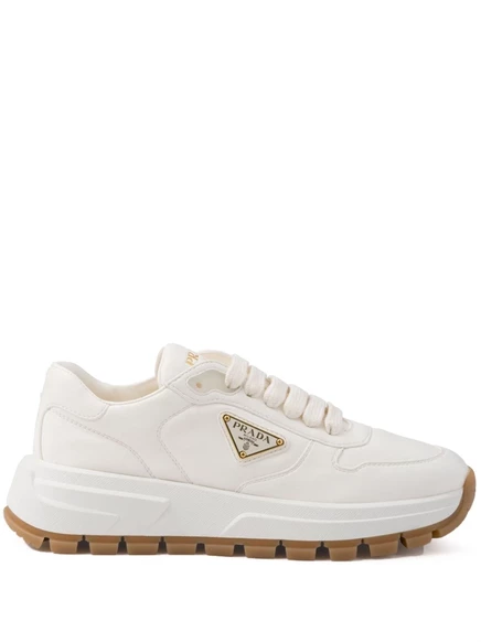 Кожаные кроссовки с треугольным логотипом Prada white