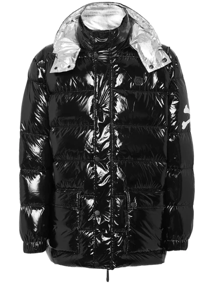 Мужской пуховик Philipp Plein со съемным капюшоном, черный