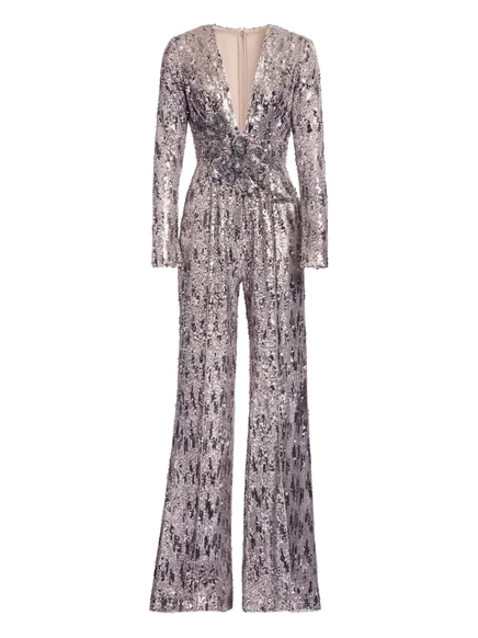 Женский комбинезон Elie Saab V-образный с пайетками, серый