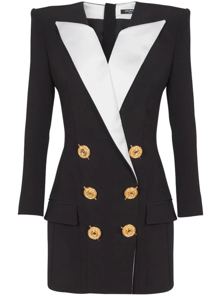 Женское сатиновое мини-платье Balmain, черное