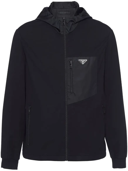 Куртка с капюшоном, отделанная панелями от Prada black