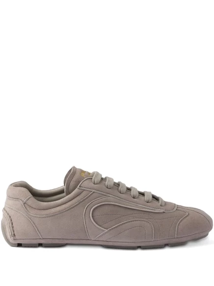 Замшевые кроссовки с низким берцем Prada Montecarlo grey