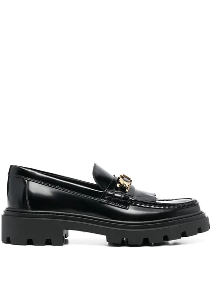 Женские лоферы Tod's из кожи с бахромой, черные