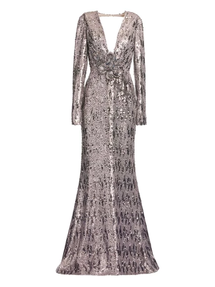Макси-платье Elie Saab с открытой спиной, украшенное блестками grey