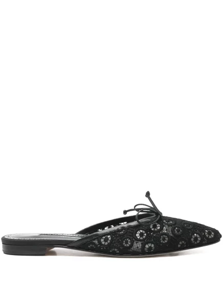 Женские мюли Manolo Blahnik Ballerimu кружевные с бантом, черные