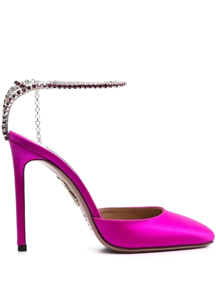 Атласные туфли-лодочки Aquazzura 110 мм, украшенные кристаллами pink