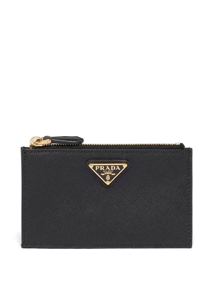 Женский кожаный кардхолдер Prada с логотипом, черный