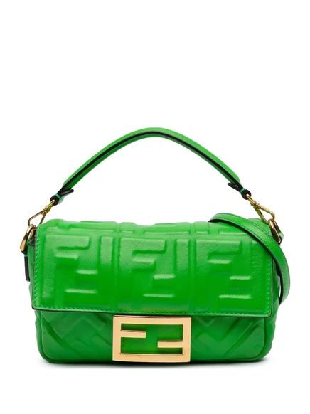 Сумка-багет Mini Zucca из кожи с тиснением, бывшая в употреблении у Fendi 2010-2025