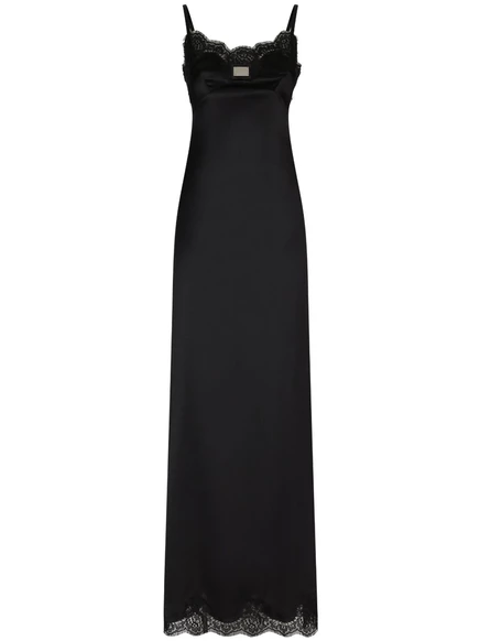Атласное платье Dolce & Gabbana с кружевной отделкой black