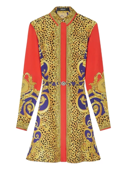 Шелковое платье-рубашка с барочным принтом от Versace yellow