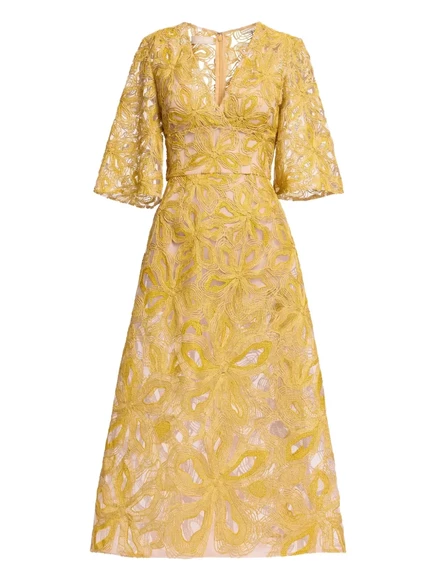 Миди-платье Elie Saab с цветочной вышивкой yellow