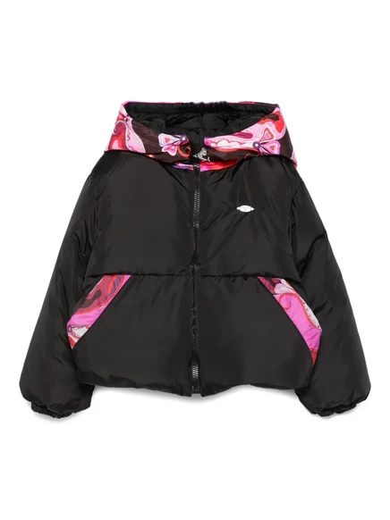 Пуховик с капюшоном и принтом пейсли от PUCCI Junior black