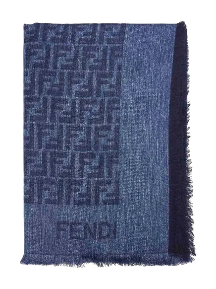 Женский шарф Fendi FF с бахромой, синий