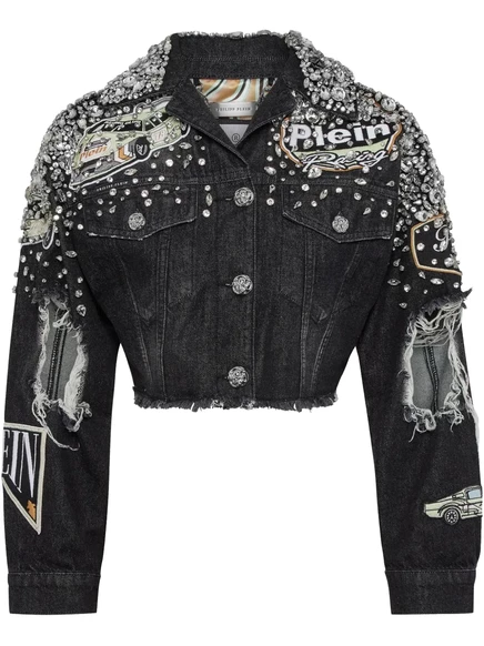 Женская джинсовая куртка Philipp Plein с кристаллами, черная