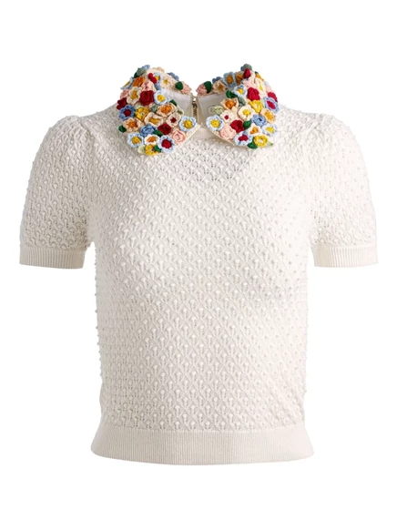 свитер alice + olivia Chase с короткими рукавами и цветочным воротником white