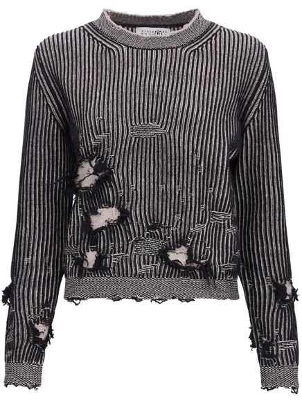 Вязаный джемпер MM6 Maison Margiela с эффектом потертости grey