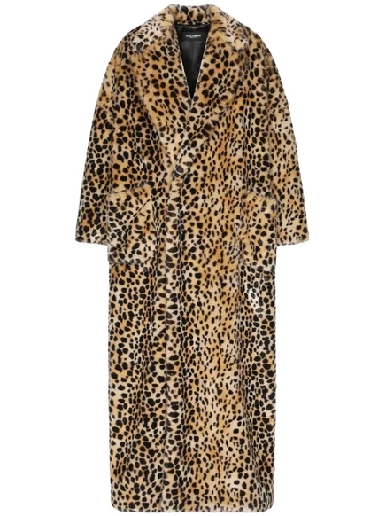 Пальто из искусственного меха Dolce & Gabbana с леопардовым принтом brown