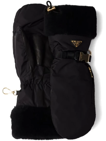 Женские варежки Prada из овчины, черные