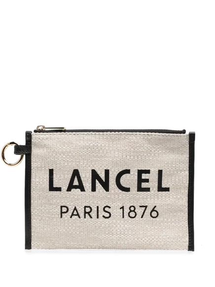 Женский клатч Lancel из телячьей кожи с логотипом, черно-бежевый