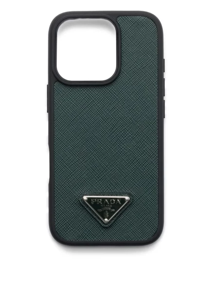Чехол для iPhone 16 Pro Prada кожаный, темно-зеленый