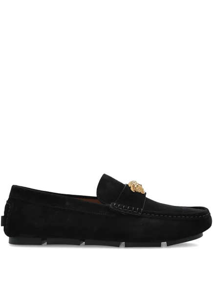 Мужские лоферы Versace Medusa-пластина из замши, черные