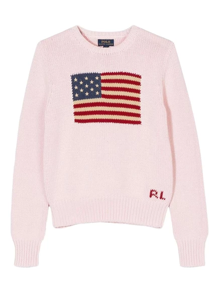 Детский вязаный джемпер Polo Ralph Lauren Kids с флагом США, из хлопка, розовый