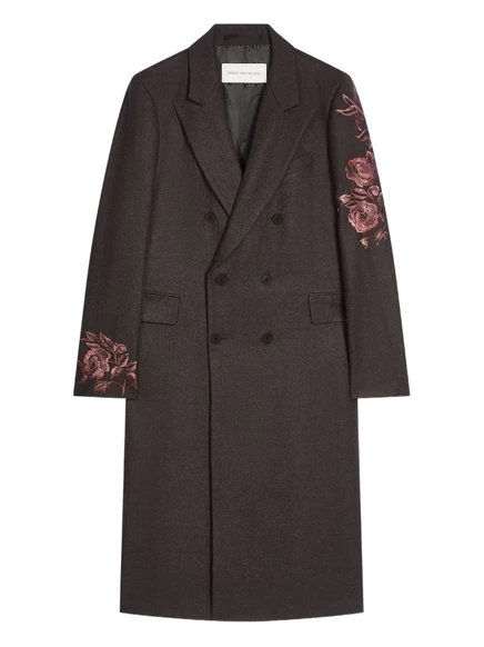Шерстяное пальто DRIES VAN NOTEN с цветочной вышивкой brown