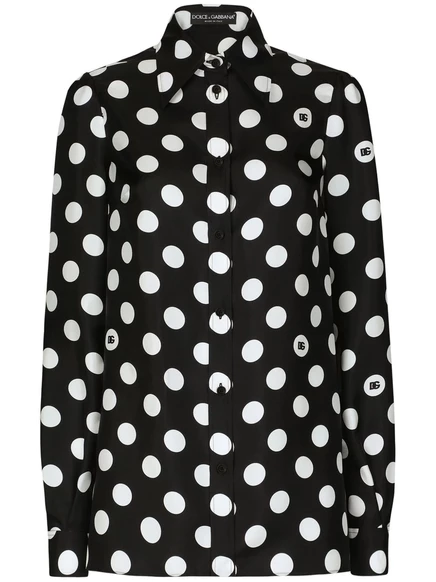 Рубашка из шелковой саржи в горошек от Dolce & Gabbana black