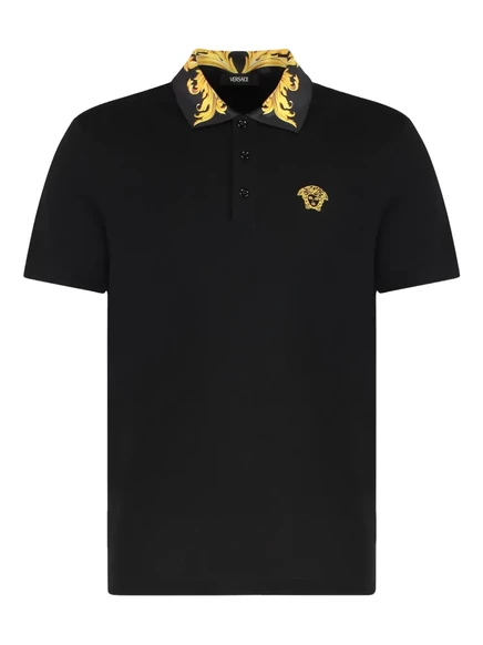 Мужское поло Versace Medusa с узорным воротником, черное