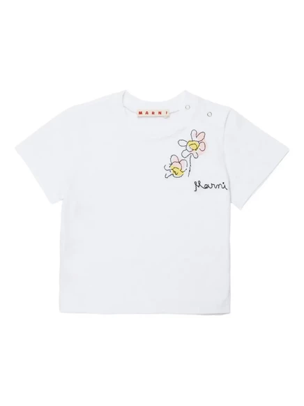 Футболка для девочек Marni Kids с цветочным декором, белая