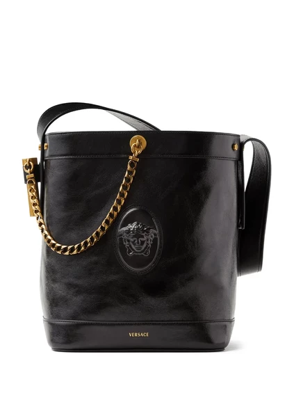 Женская кожаная сумка-ведро Versace Pivot small, черная