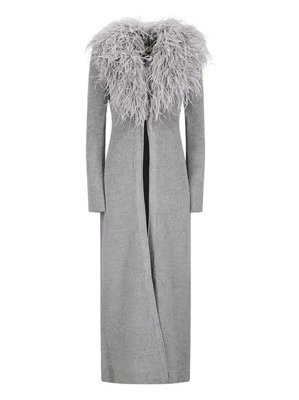 Женское кардиган-пальто Blumarine из шерсти с перьями, серое