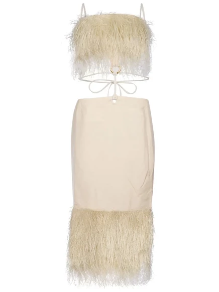 Женское платье Jacquemus La Robe Raphia с бахромой, бежевое