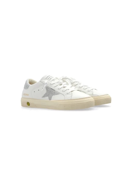 Кожаные кроссовки Golden Goose Kids May с блестящими вставками white
