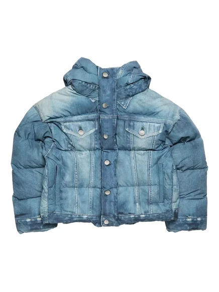 Женская джинсовая пуховая куртка Acne Studios с капюшоном, синяя