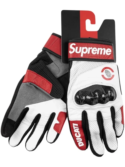 Мужские перчатки Supreme x Ducati C1, бело-черно-красные