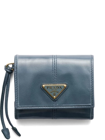 Женский кошелек Prada с треугольным логотипом, голубой