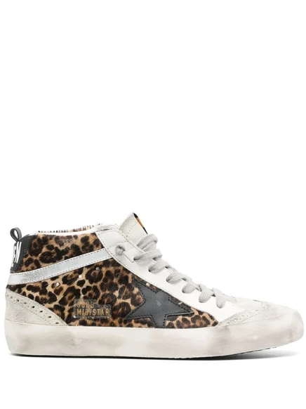 Женские кеды Golden Goose Mid Star, леопардовый принт, коричневые
