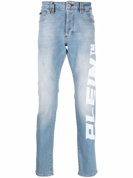 Мужские джинсы Philipp Plein прямые с логотипом, голубые