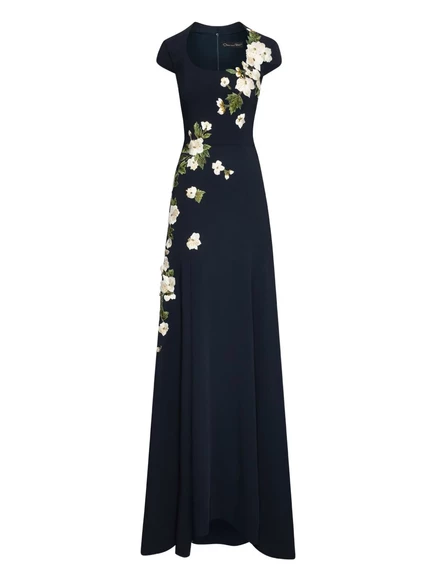 Вечернее платье Oscar de la Renta с цветочной вышивкой blue