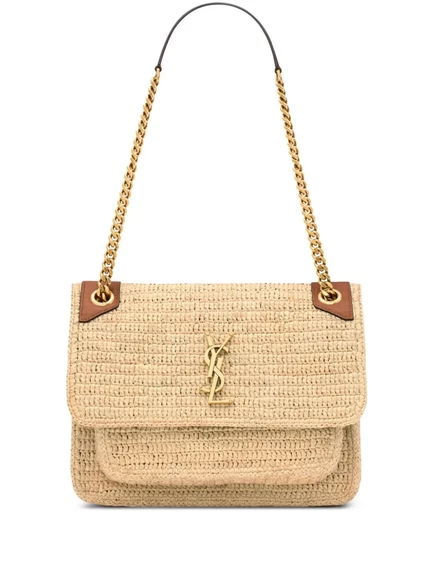 Сумка через плечо Saint Laurent medium Niki из рафии на цепочке neutrals